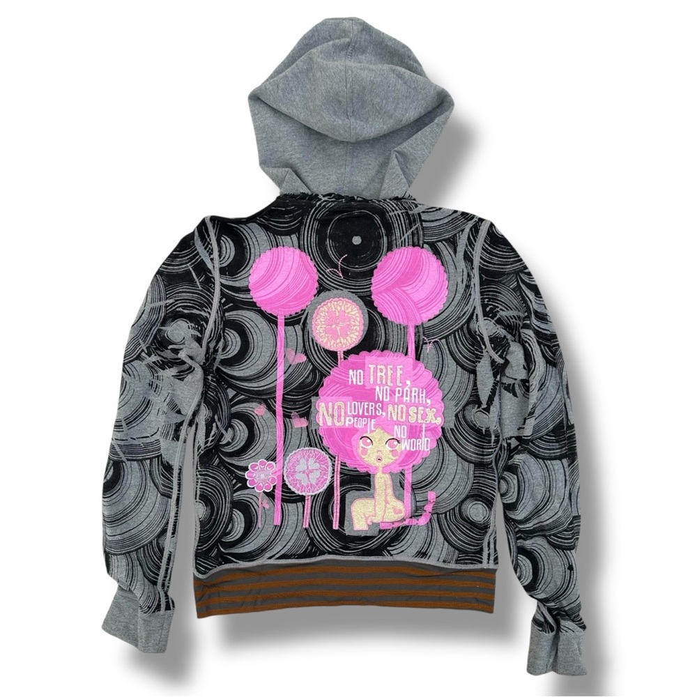 Custo Barcelona Full Zip Hoodie Gray Size Medium (4) Vintage Y2K Art AOP - Picture 2 of 6